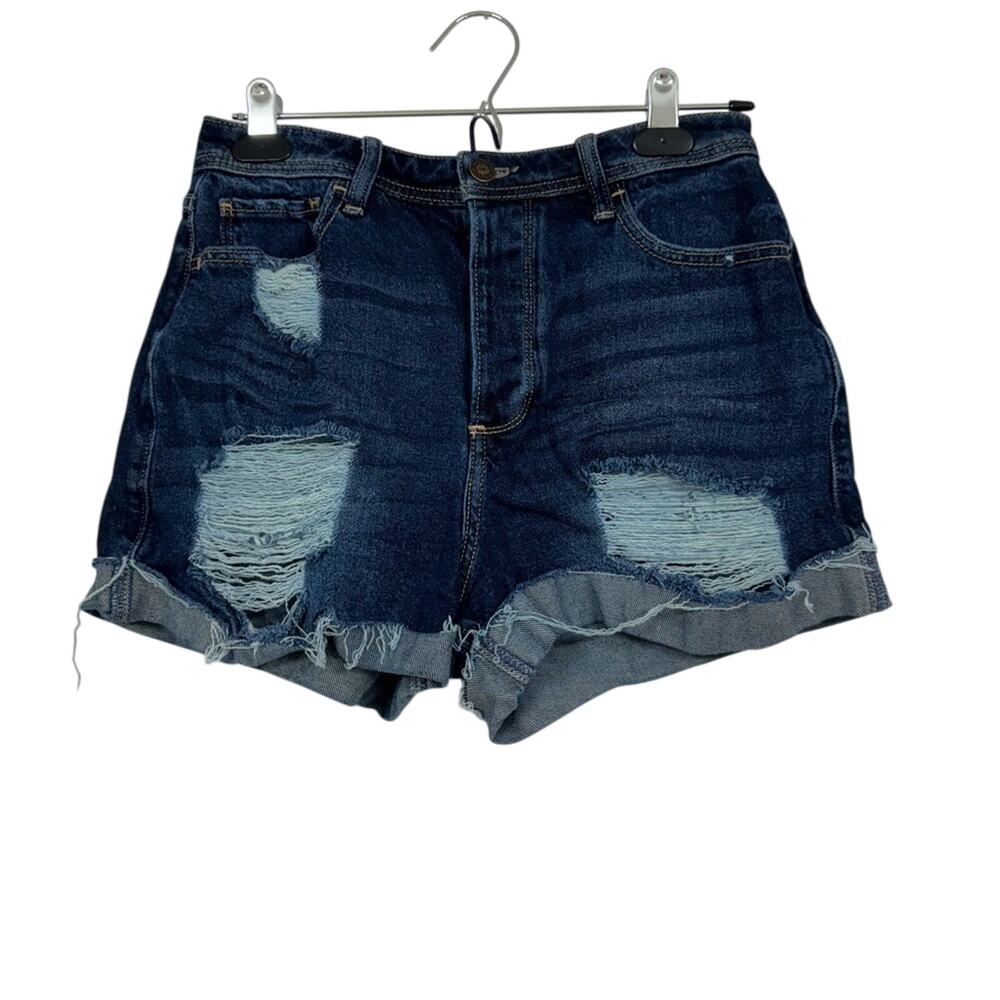 Hollister Curvy Ultra High Rise Mom Jean Shorts Womens 27 Blue Denim Button Fly